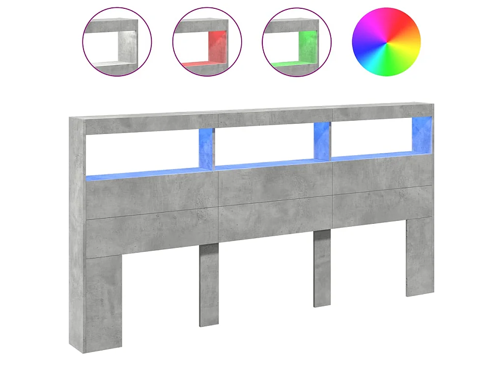 Hoofdbordkast met LED-verlichting 200x17x102 cm betongrijs