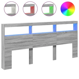 Hoofdbordkast met LED-verlichting 220x17x102 cm grijs sonoma Hoofdbordkast met LED-verlichting 220x17x102 cm grijs sonoma