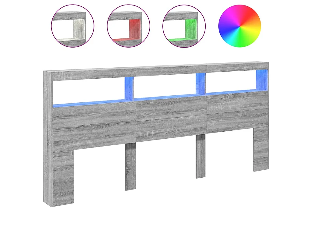 Hoofdbordkast met LED-verlichting 220x17x102 cm grijs sonoma