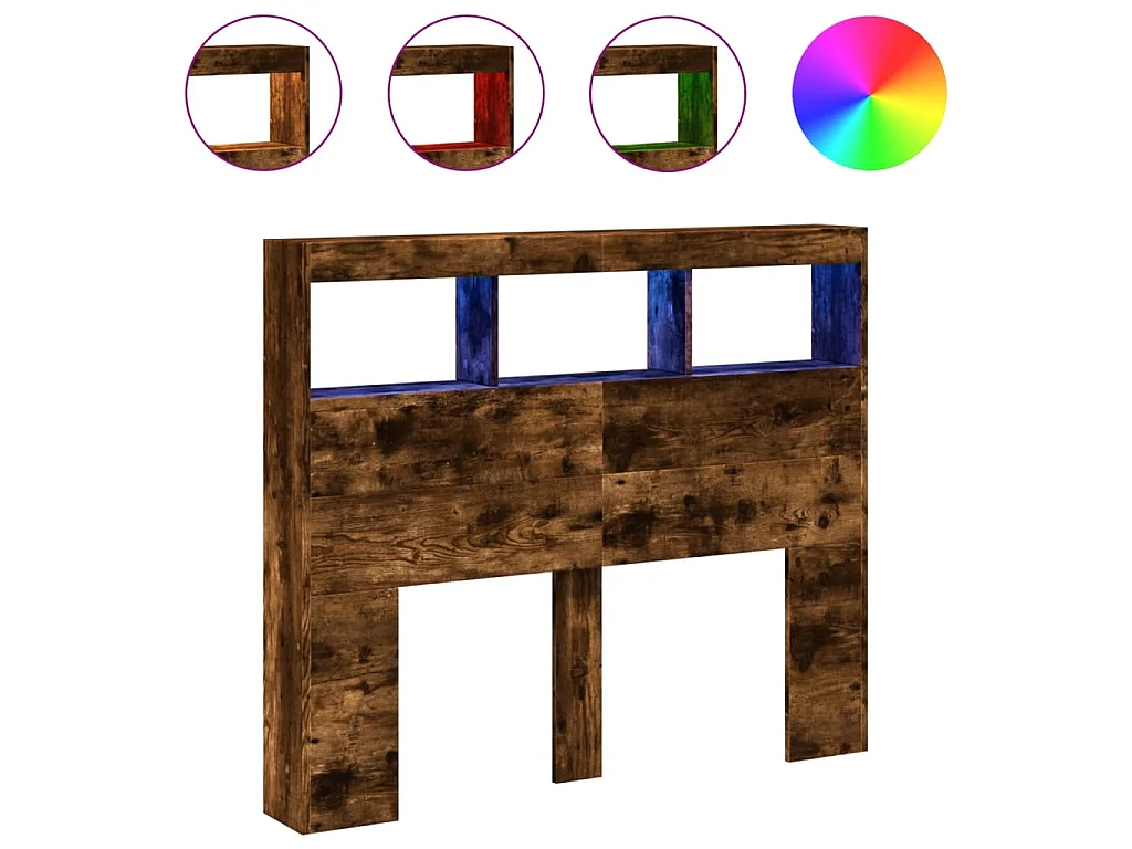 Hoofdbordkast met LED-verlichting 120x17x102 cm gerookt eiken