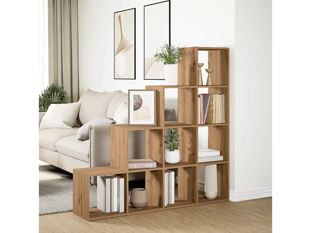 Kamerscherm / boekenkast 131,5x29x131,5 cm hout artisanaal eik