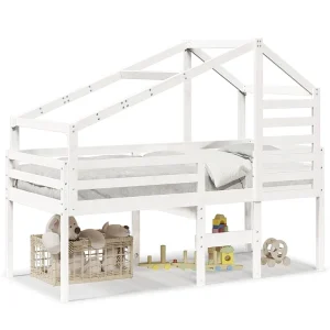 Hoogslaper met bedhuis 75×190 cm massief grenenhout wit Hoogslaper met bedhuis 75×190 cm massief grenenhout wit