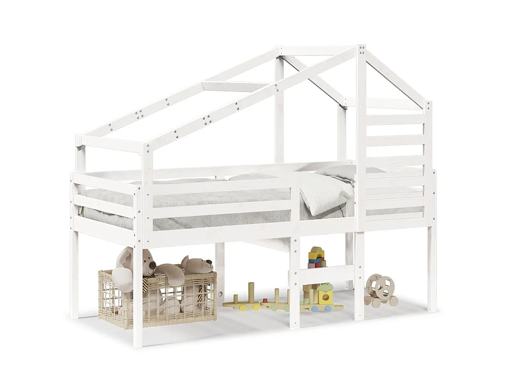 Hoogslaper met bedhuis 75x190 cm massief grenenhout wit
