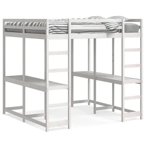 Hoogslaper met bureau en ladder grenenhout wit 160×200 cm Hoogslaper met bureau en ladder grenenhout wit 160×200 cm