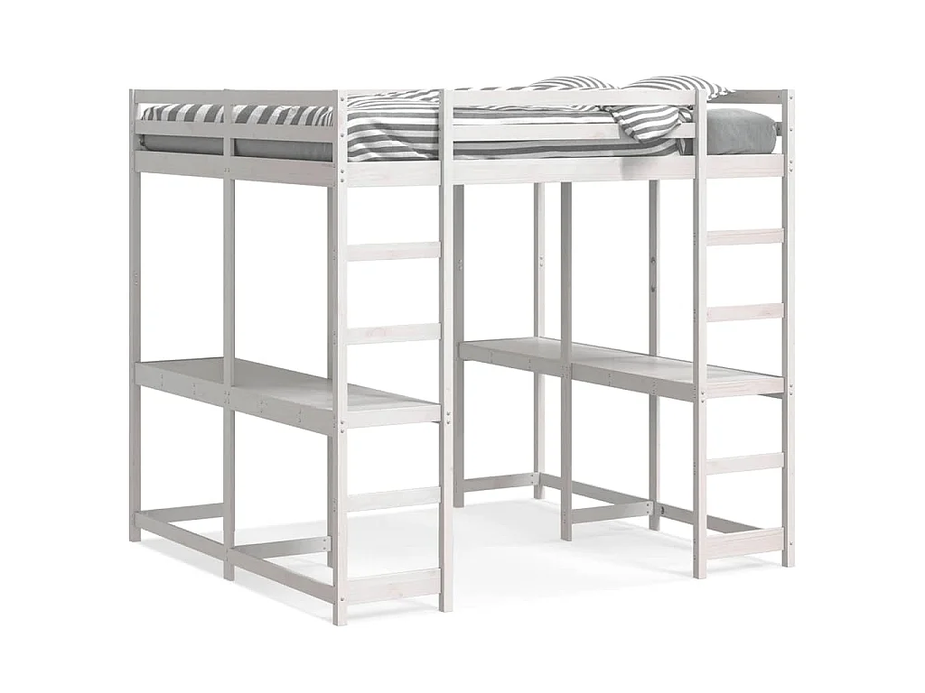 Hoogslaper met bureau en ladder grenenhout wit 160x200 cm