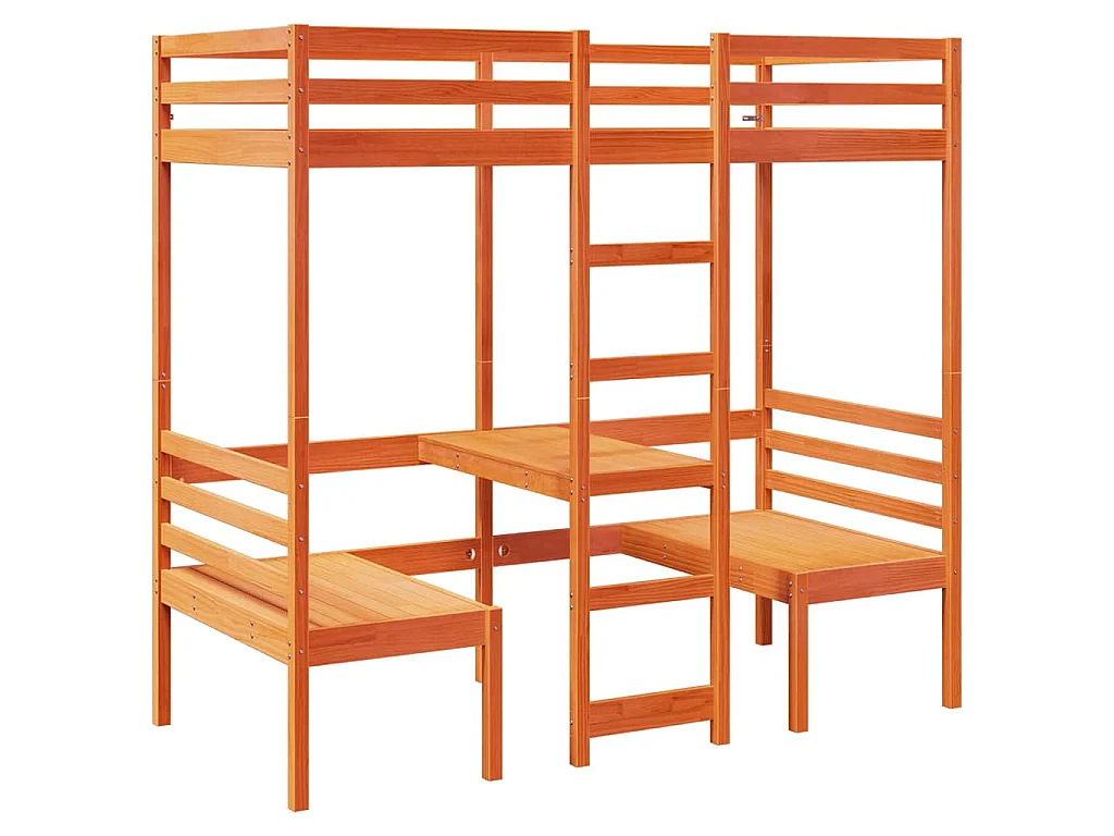 Hoogslaper met bureau en stoelen grenenhout wasbruin 80x200cm