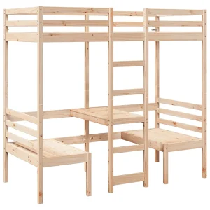 Hoogslaper met bureau en stoelen massief grenenhout 90x200cm Hoogslaper met bureau en stoelen massief grenenhout 90x200cm