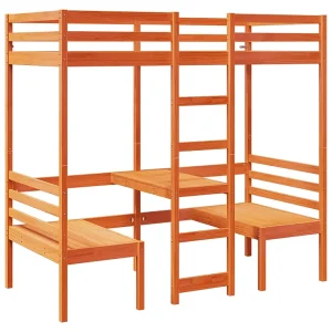 Hoogslaper met bureau en stoelen grenenhout wasbruin 75×190 cm Hoogslaper met bureau en stoelen grenenhout wasbruin 75×190 cm