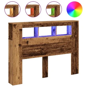 Hoofdeinde met LED 140×18,5×103,5 cm bewerkt hout oud hout Hoofdeinde met LED 140×18,5×103,5 cm bewerkt hout oud hout