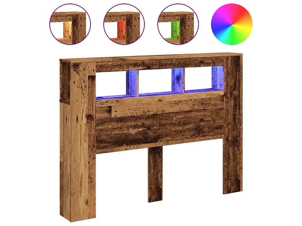 Hoofdeinde met LED 140x18,5x103,5 cm bewerkt hout oud hout