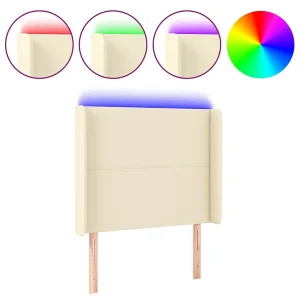 Hoofdbord LED 83x16x118/128 cm kunstleer crèmekleurig