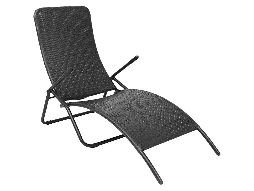 Inklapbaar ligbed poly rattan zwart