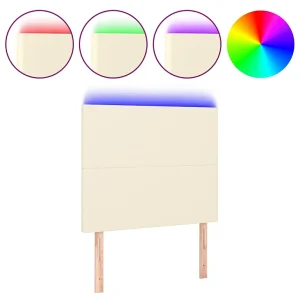 Hoofdbord LED 80x5x118/128 cm kunstleer crèmekleurig