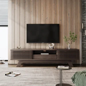 Houten tv-meubel, tv-kast met één lade en twee deuren, laag tv-dressoir voor de woonkamer, 150 x 35 x 44 cm Houten tv-meubel, tv-kast met één lade en twee deuren, laag tv-dressoir voor de woonkamer, 150 x 35 x 44 cm