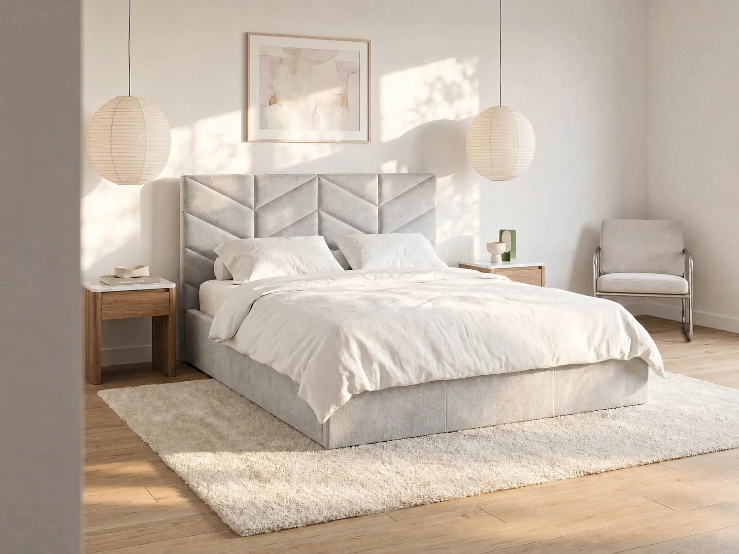 King size Bed met opbergruimte 200 x 200 cm in grijze getextureerde stof - JUSTANI