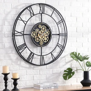 Industriële wandklok – D80 cm – Metaal – Zwart en goudkleurig – KARIAL – Koop nu online Industriële wandklok – D80 cm – Metaal – Zwart en goudkleurig – KARIAL – Koop nu online