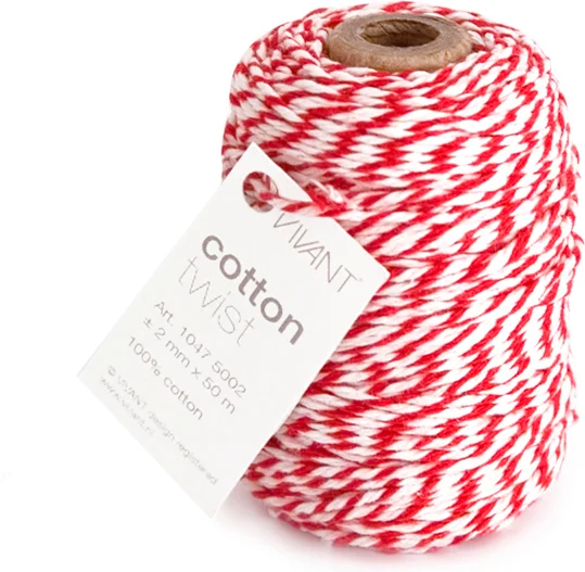 Vivant koord Cotton twist rood / wit 5000 x 0,2 cm