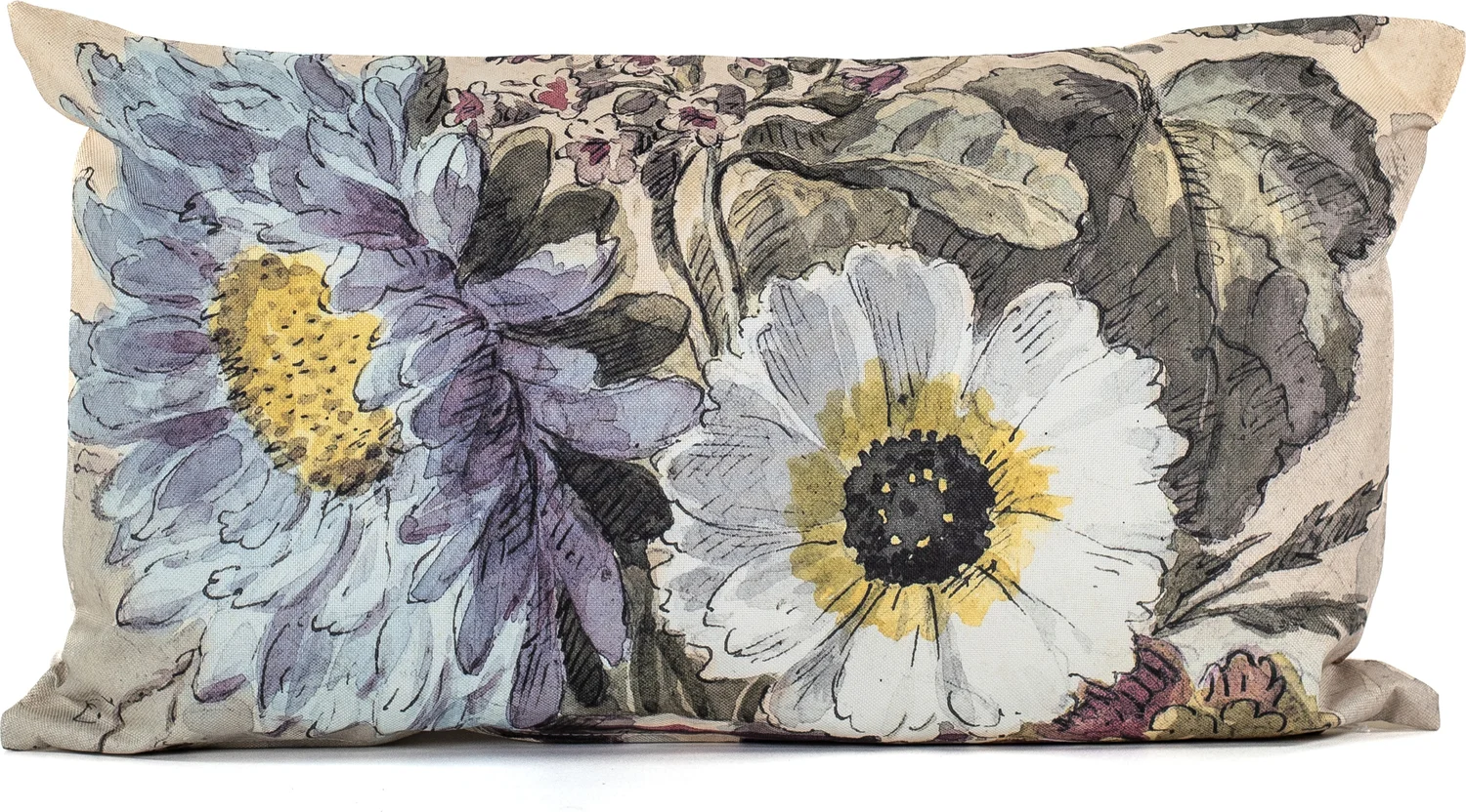 Sierkussen boeket bloemen Irma blauw / wit / beige 50 x 30 x 12 cm
