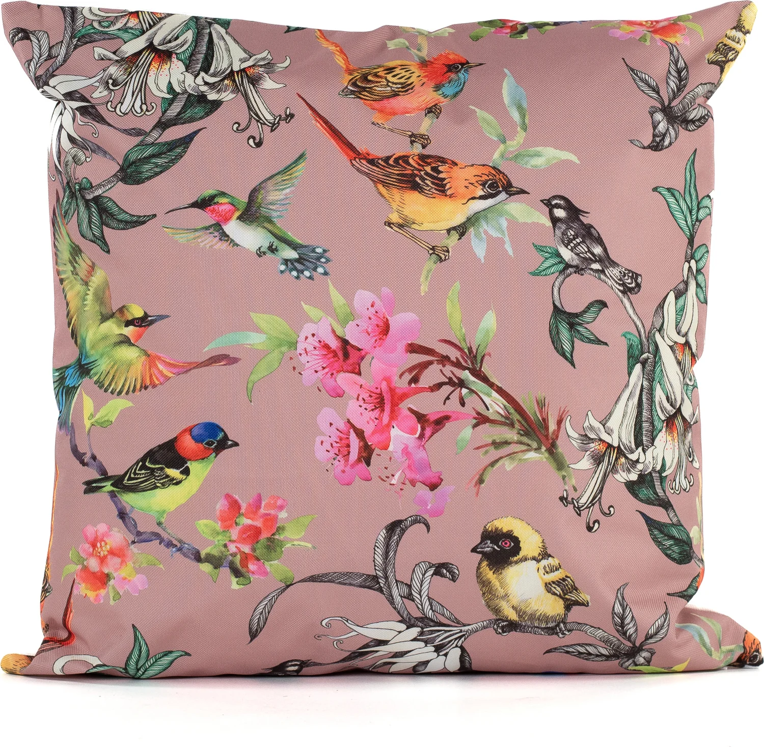 Sierkussen vogels met bloemen Dani roze / groen 45 x 45 cm