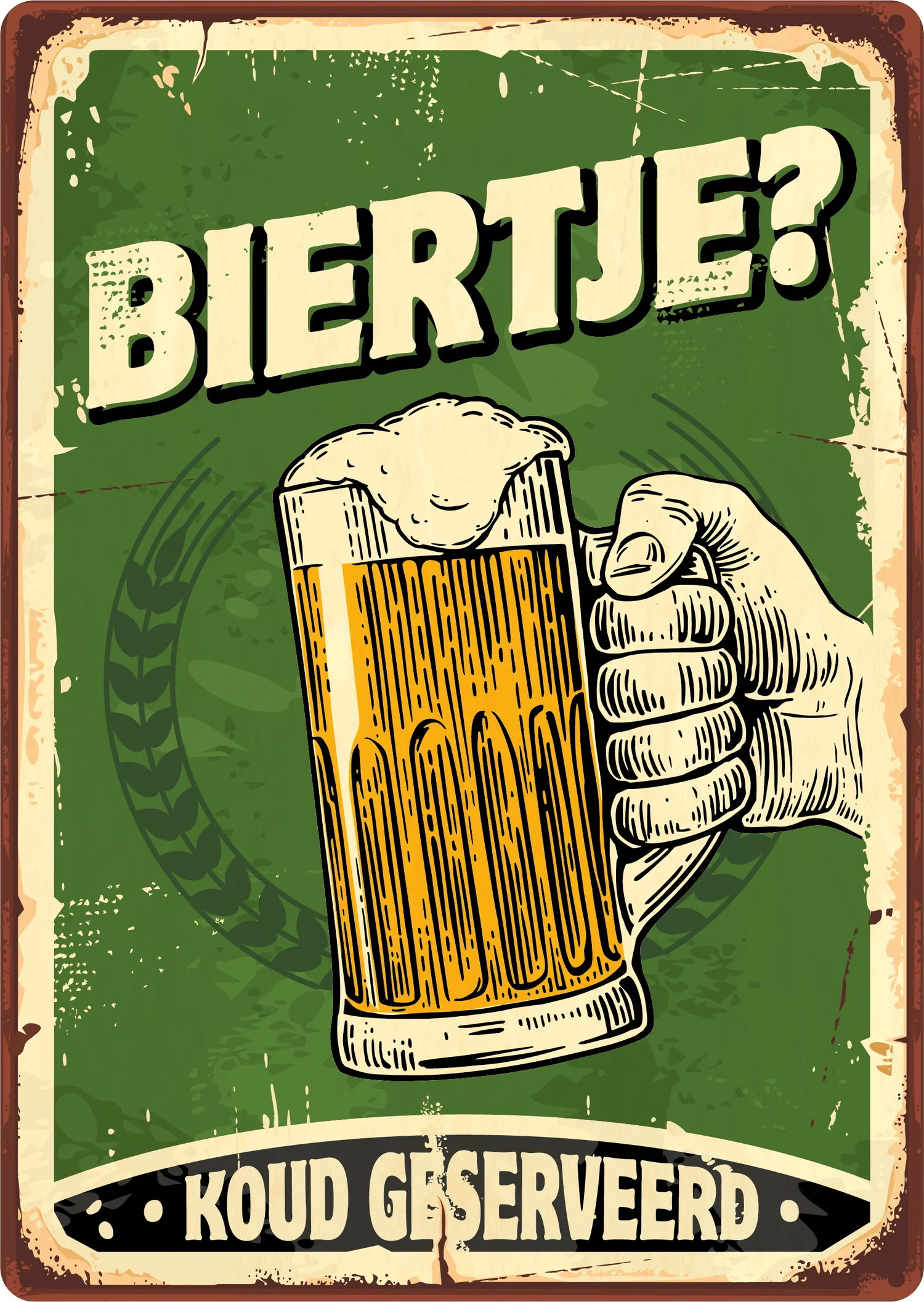 Plenty Gifts tuin wanddecoratie Blik Biertje groen 21 x 14,8 x 0,5 cm