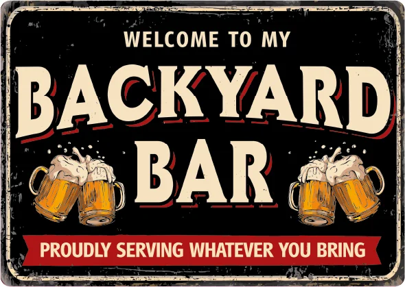 Plenty Gifts tuin wanddecoratie Blik Backyard bar zwart 14,8 x 21 x 0,5 cm