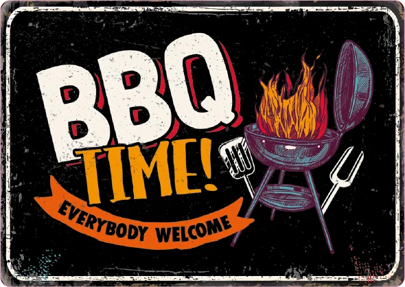 Plenty Gifts tuin wanddecoratie Blik BBQ time zwart 14,8 x 21 x 0,5 cm