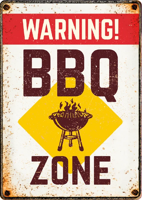Plenty Gifts tuin wanddecoratie Blik BBQ zone wit 21 x 14,8 x 0,5 cm
