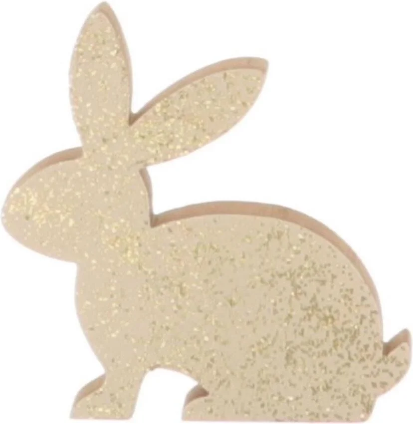 Paasdecoratie konijn Shimmer wit 15,5 x 15 x 2 cm