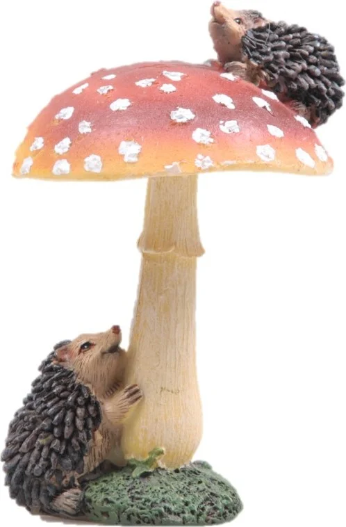 SID tuinbeeld paddenstoel met egel Corey rood / wit / bruin 8 x 8 x 16 cm