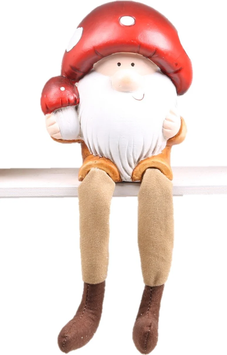 SID tuinbeeld kabouter Mr. Mushroom geel / rood / wit 11 x 11,5 x 17 cm