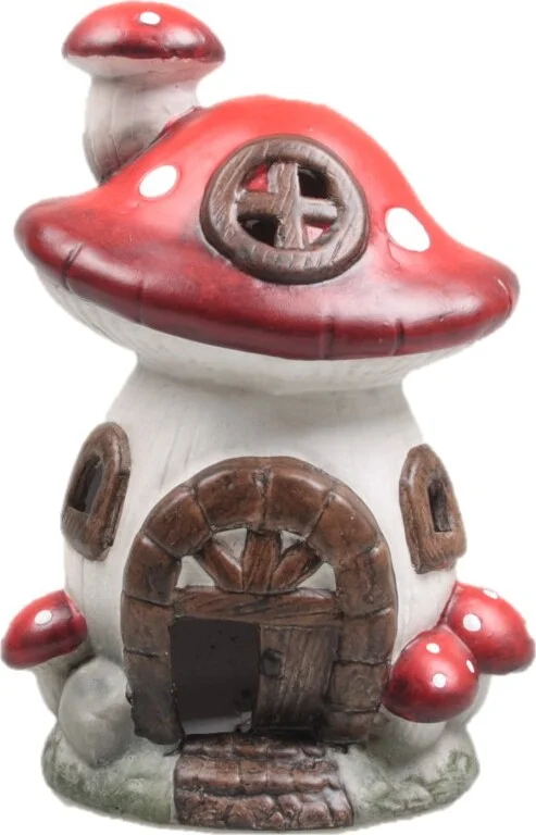 SID tuinbeeld paddenstoel huisje Gerrit bruin / rood / wit 5 x 5 x 11 cm