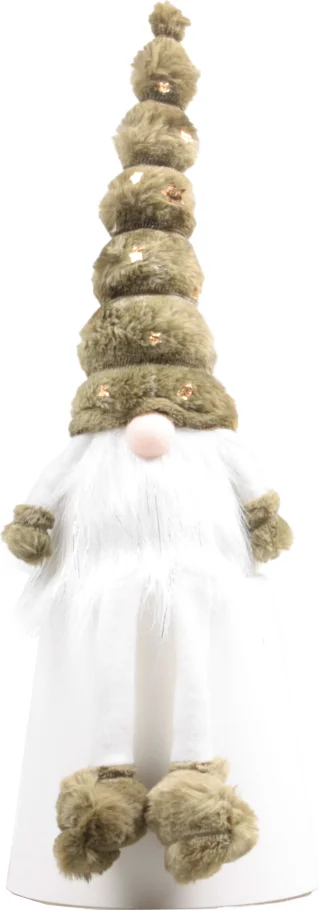 Sid kerstfiguur Toby gnoom groen / wit met verlichting 14 x 10 x 48 cm