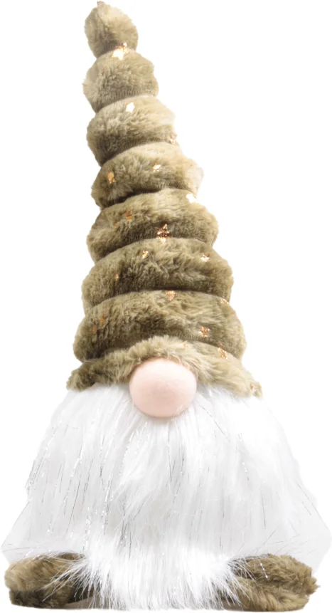 Sid kerstfiguur Toby gnoom groen / wit met verlichting 20 x 20 x 40 cm