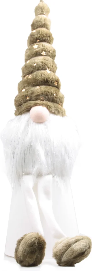 Sid kerstfiguur Toby gnoom groen / wit met verlichting 20 x 20 x 73 cm