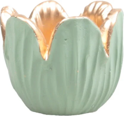SID waxinelichthouder Tulipa groen / goud D 8,5 H 6,5 cm