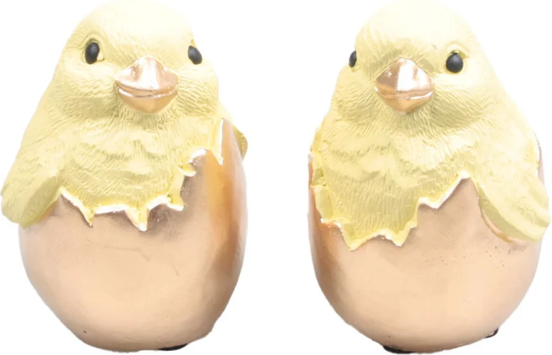 SID paasdecoratie Keika beeld kuiken in ei goud / geel D 7 H 9,5 cm