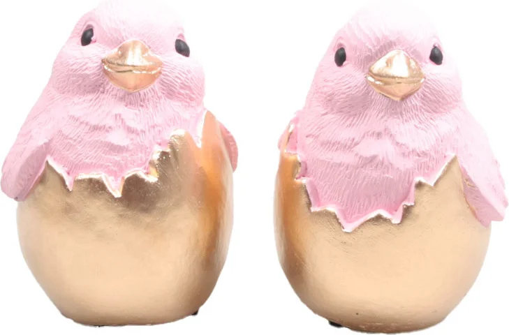 SID paasdecoratie Keika beeld kuiken in ei goud / roze D 7 H 9,5 cm