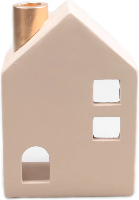 SID waxinelichthouder Huisje beige 7,5 x 5,5 x 11,5 cm