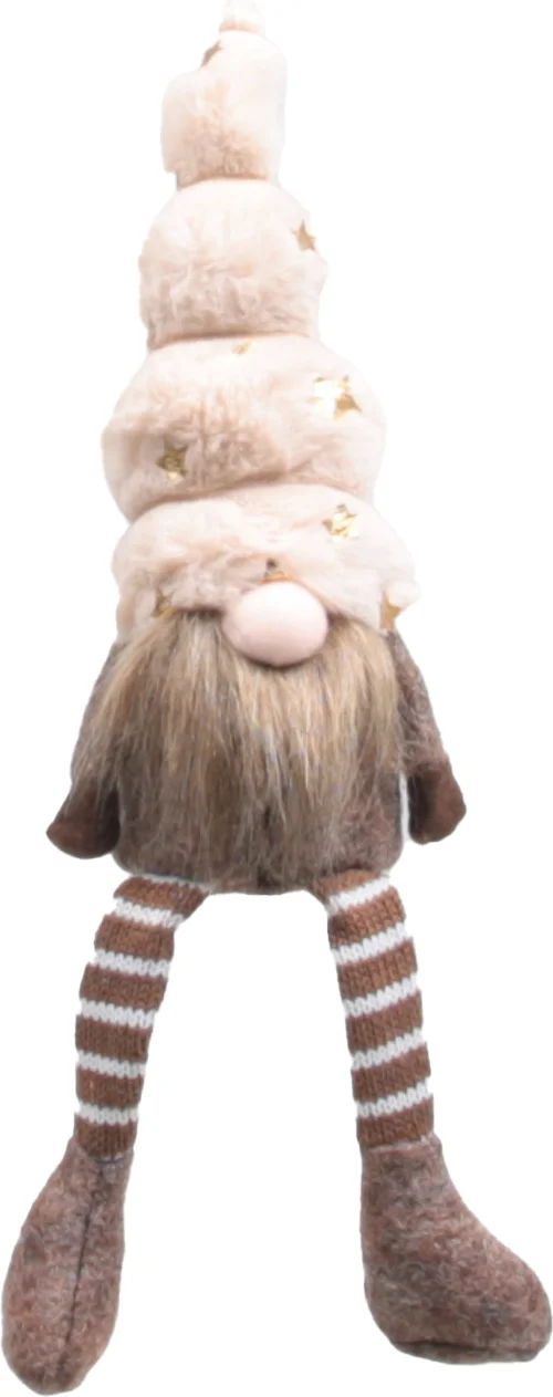 SID kerstfiguur Toby gnoom bungelbeen wit / beige 7 x 7 x 33 cm