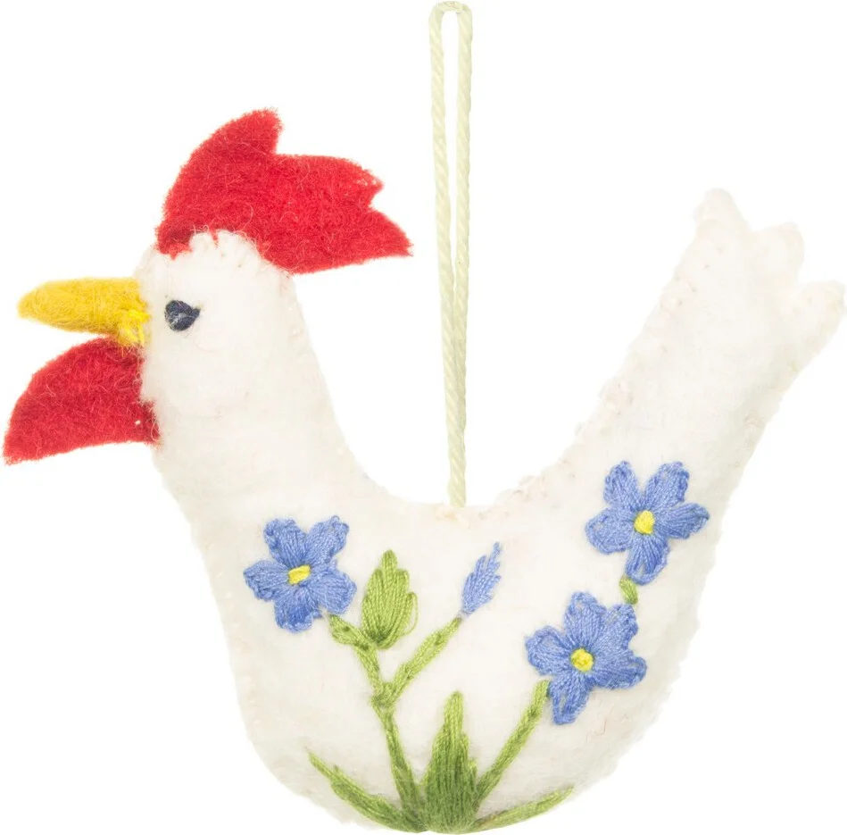 Sjaal met Verhaal paashanger haan wit / blauw 9 x 9 x 4 cm