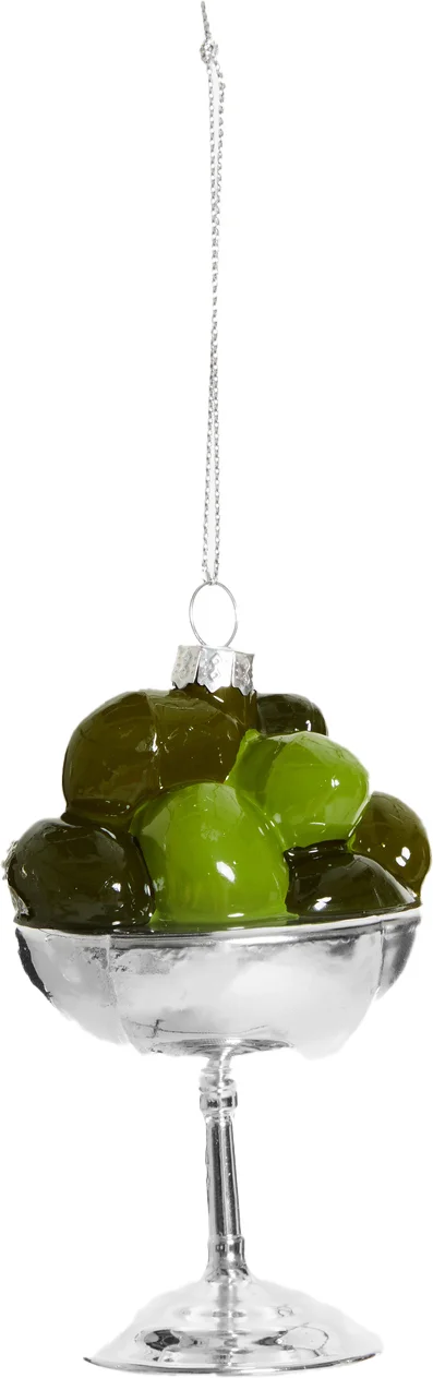 Yup in de Boom kerst ornament coupe olijven groen / zilver 8 x 6,5 x 6,5 cm