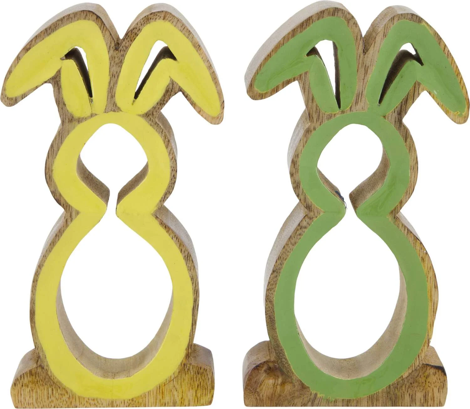 Paasdecoratie Eli beeld haas groen / geel 9 x 3,5 x 18 cm 2 stuks