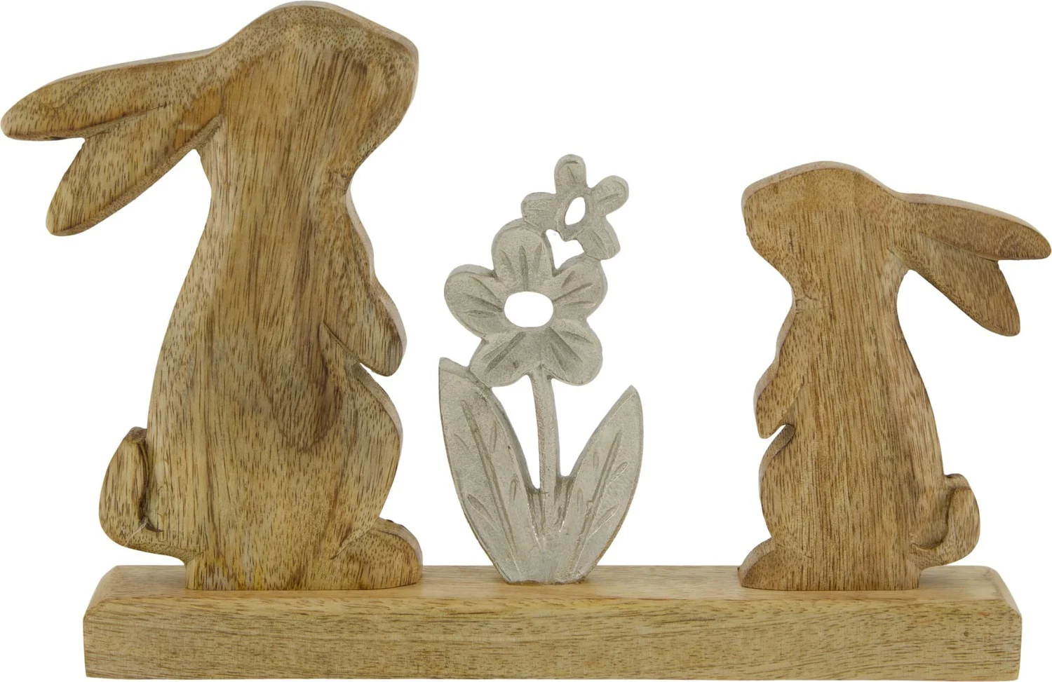 Paasdecoratie beeld haasjes naturel / zilver 28 x 3,5 x 18 cm
