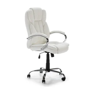 Kantoorstoel met verstelbare en kantelbare rugleuning Nixon, synthetisch leer, wit. Kantoorstoel met verstelbare en kantelbare rugleuning Nixon, synthetisch leer, wit.